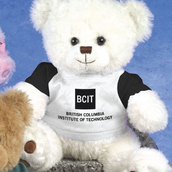 Bear 10in Patches White wearing BCIT t-shirt